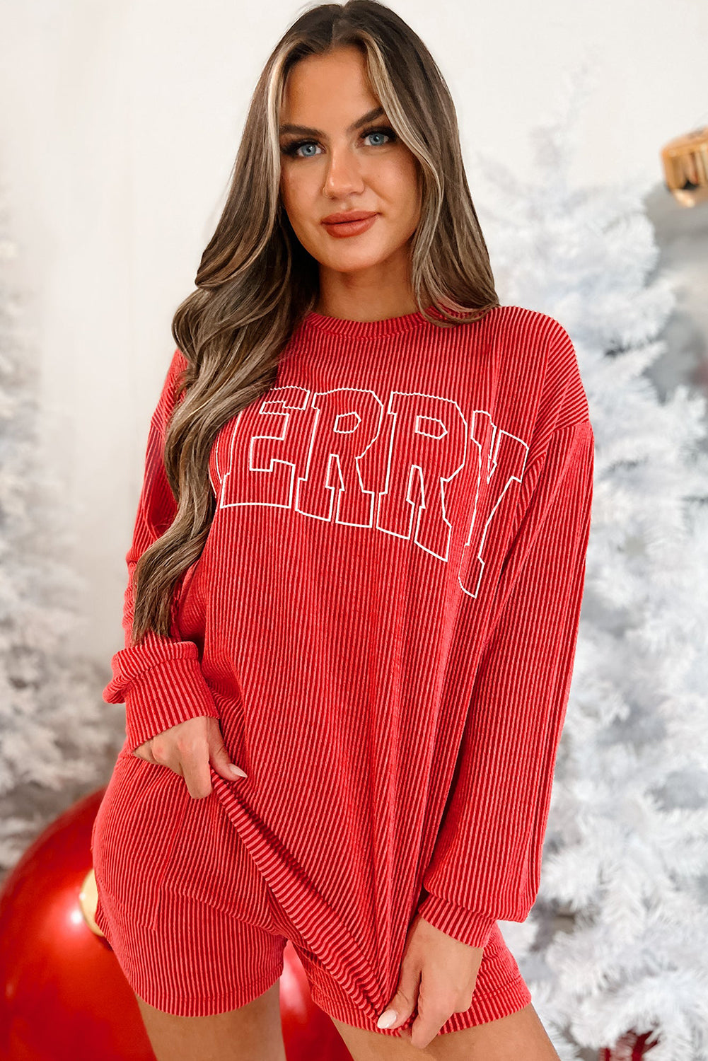 Red Merry Long Sleeve Pj Set