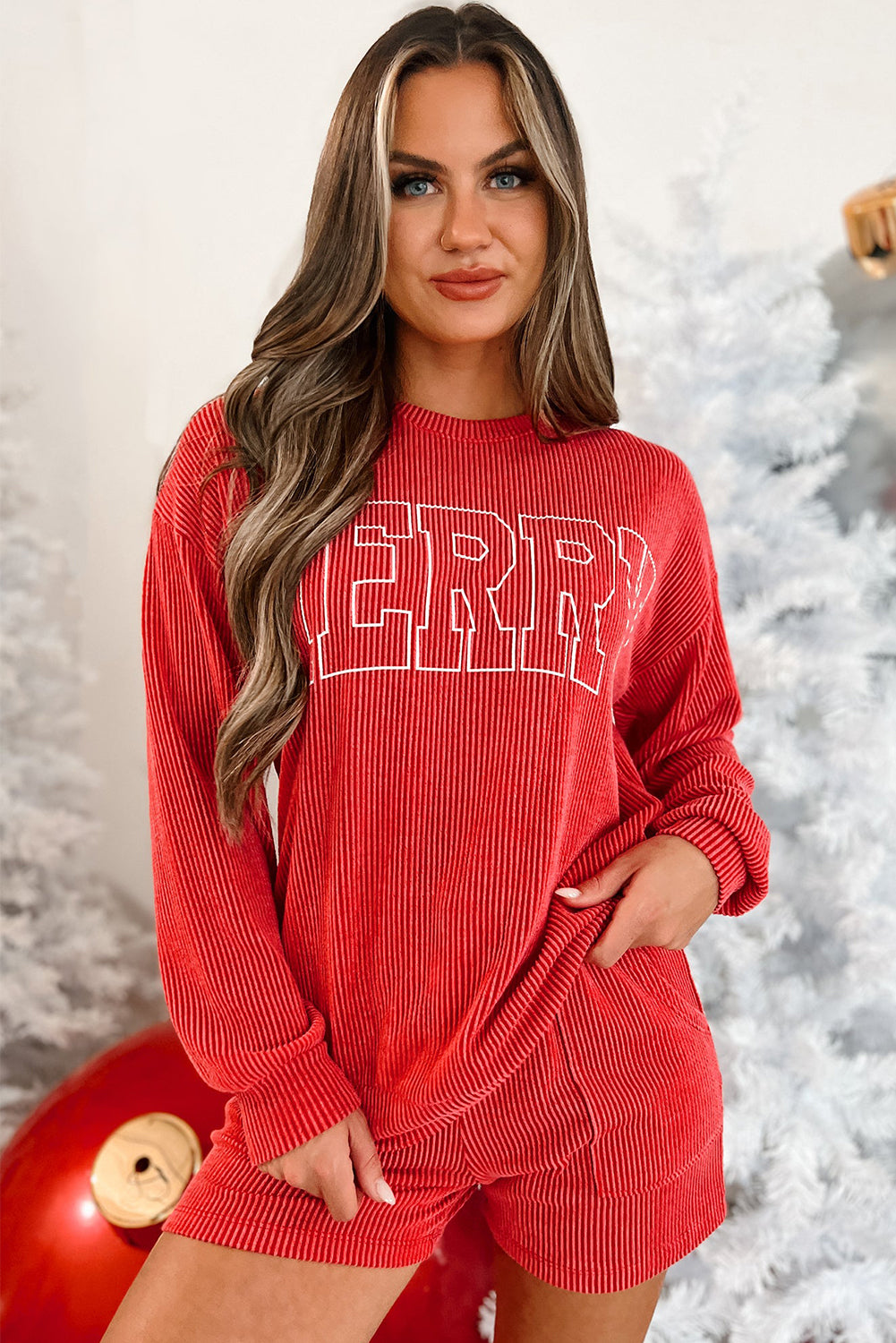 Red Merry Long Sleeve Pj Set