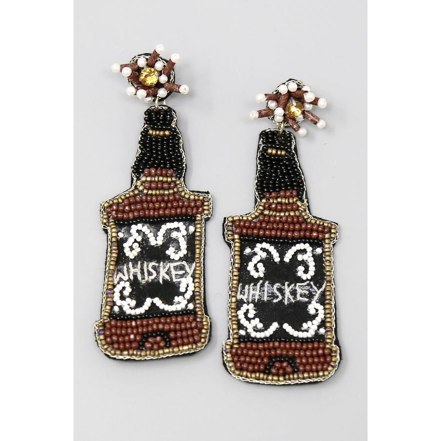 Whiskey Bottle Seed Beaded Drop Earrings by OBX Prep