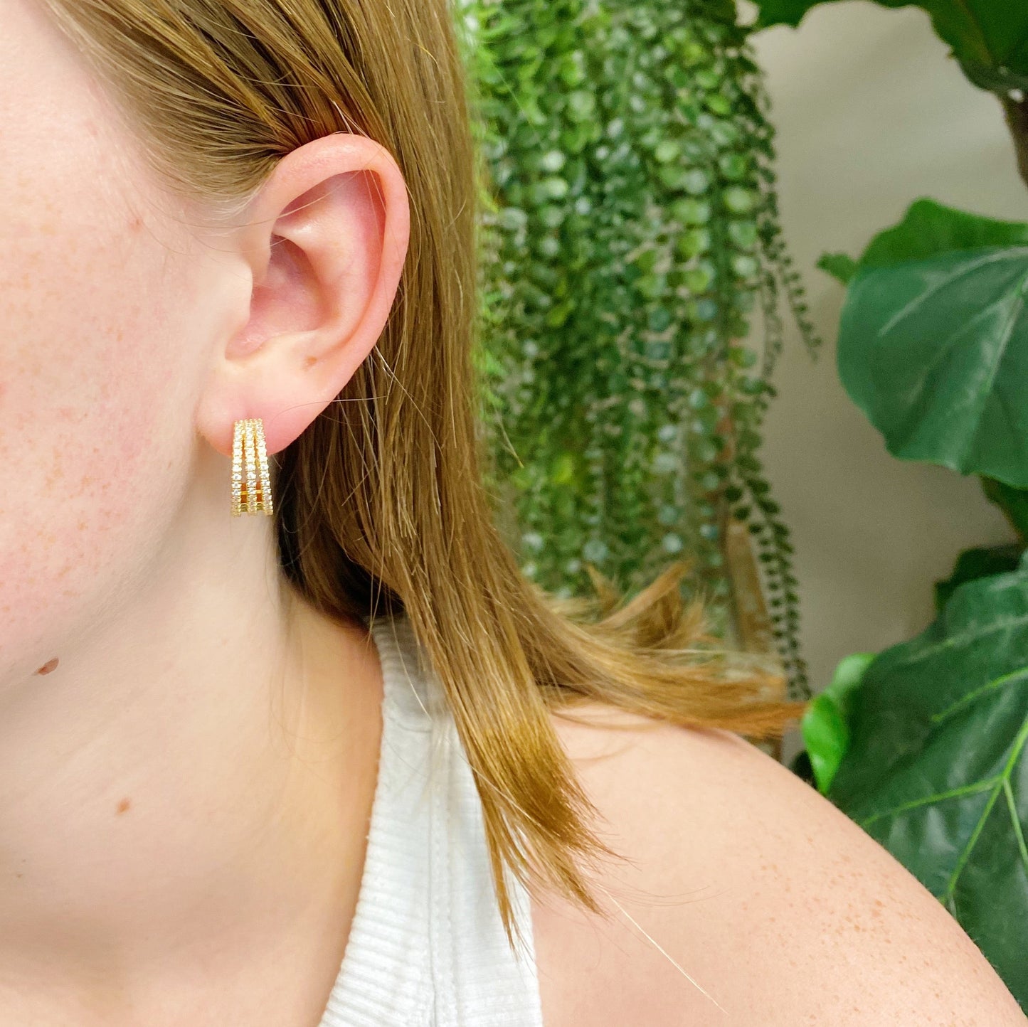 Triple Shine Huggie Earrings by Ellisonyoung.com