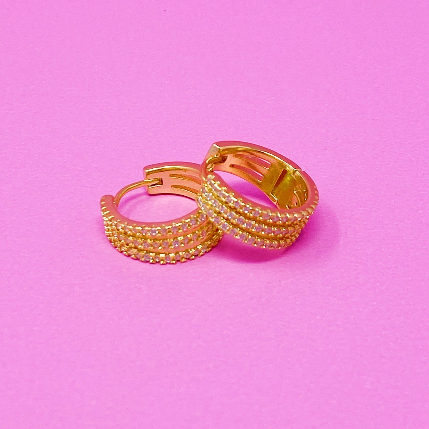 Triple Shine Huggie Earrings by Ellisonyoung.com