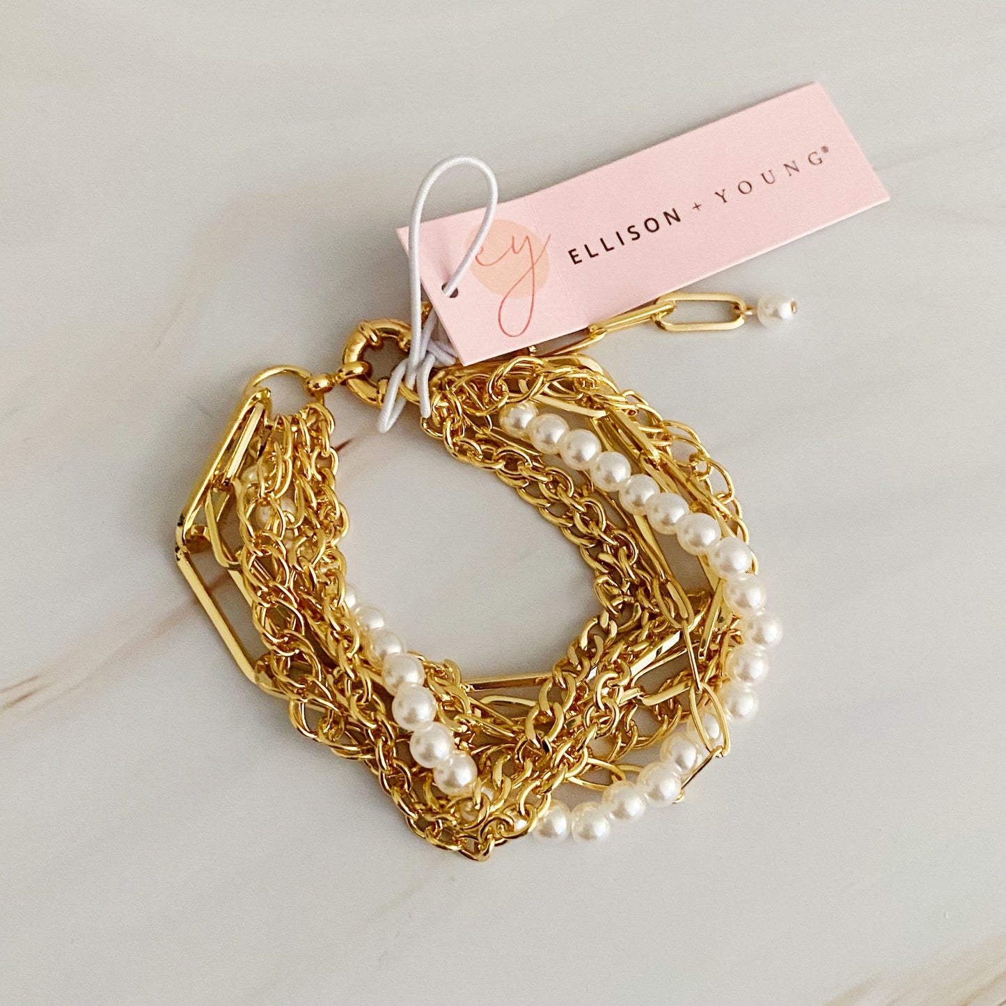 Multi Chain & Pearl Bracelet by Ellisonyoung.com
