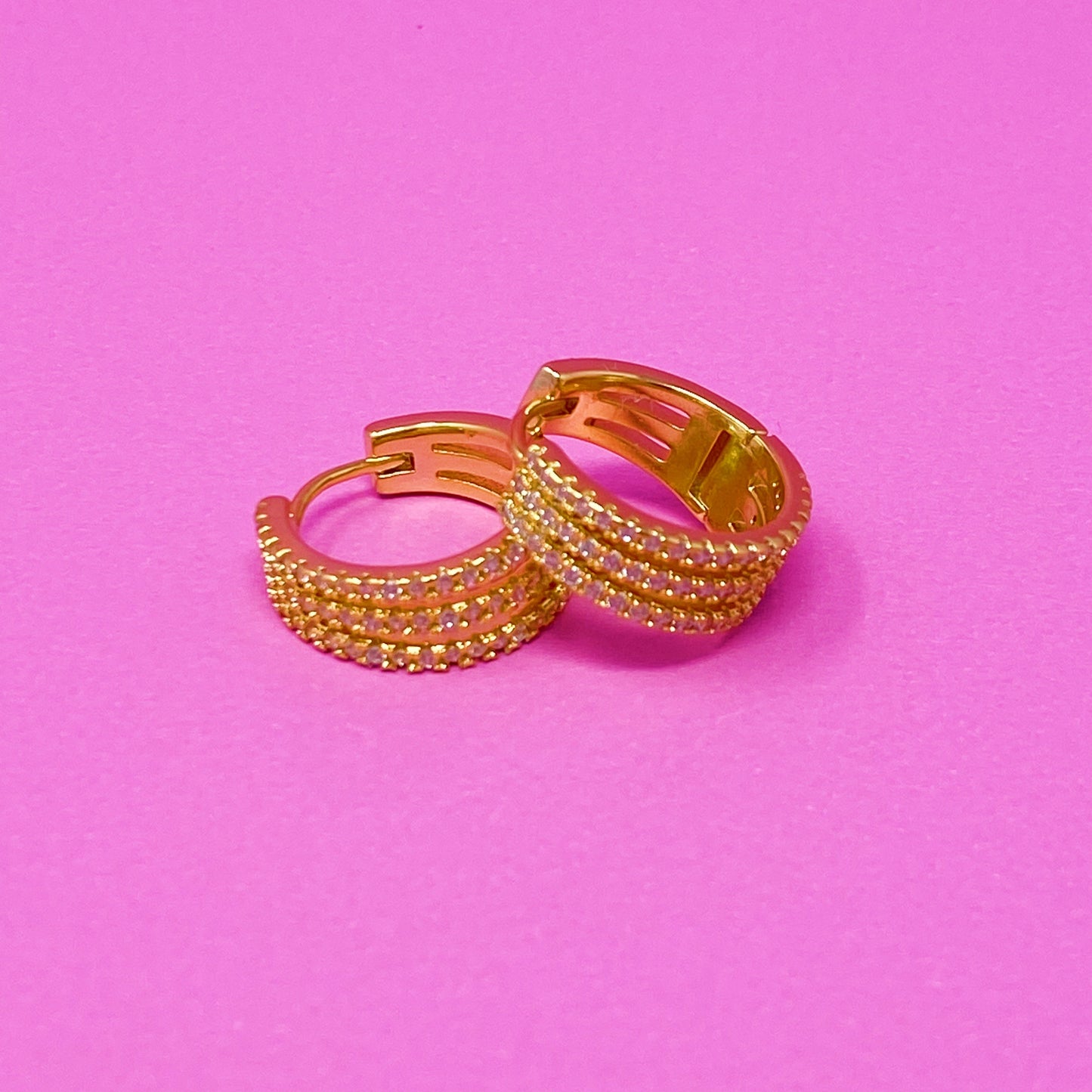 Triple Shine Huggie Earrings by Ellisonyoung.com