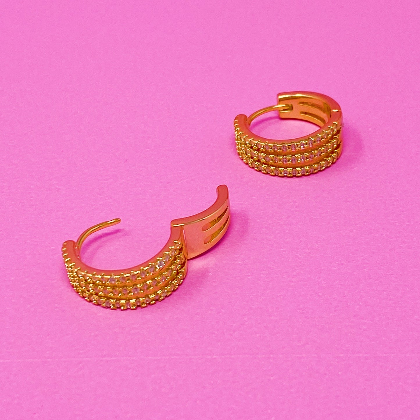 Triple Shine Huggie Earrings by Ellisonyoung.com
