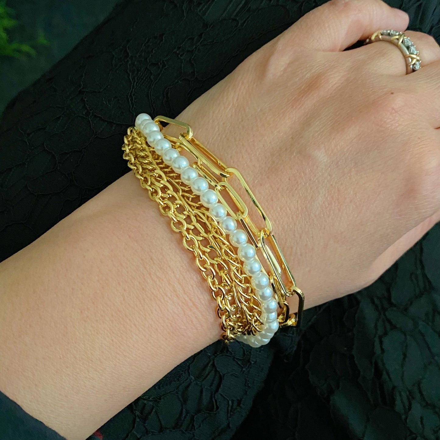 Multi Chain & Pearl Bracelet by Ellisonyoung.com