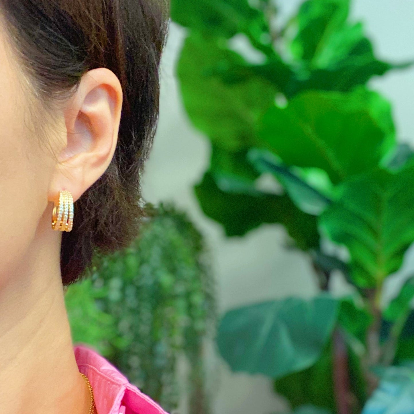 Triple Shine Huggie Earrings by Ellisonyoung.com