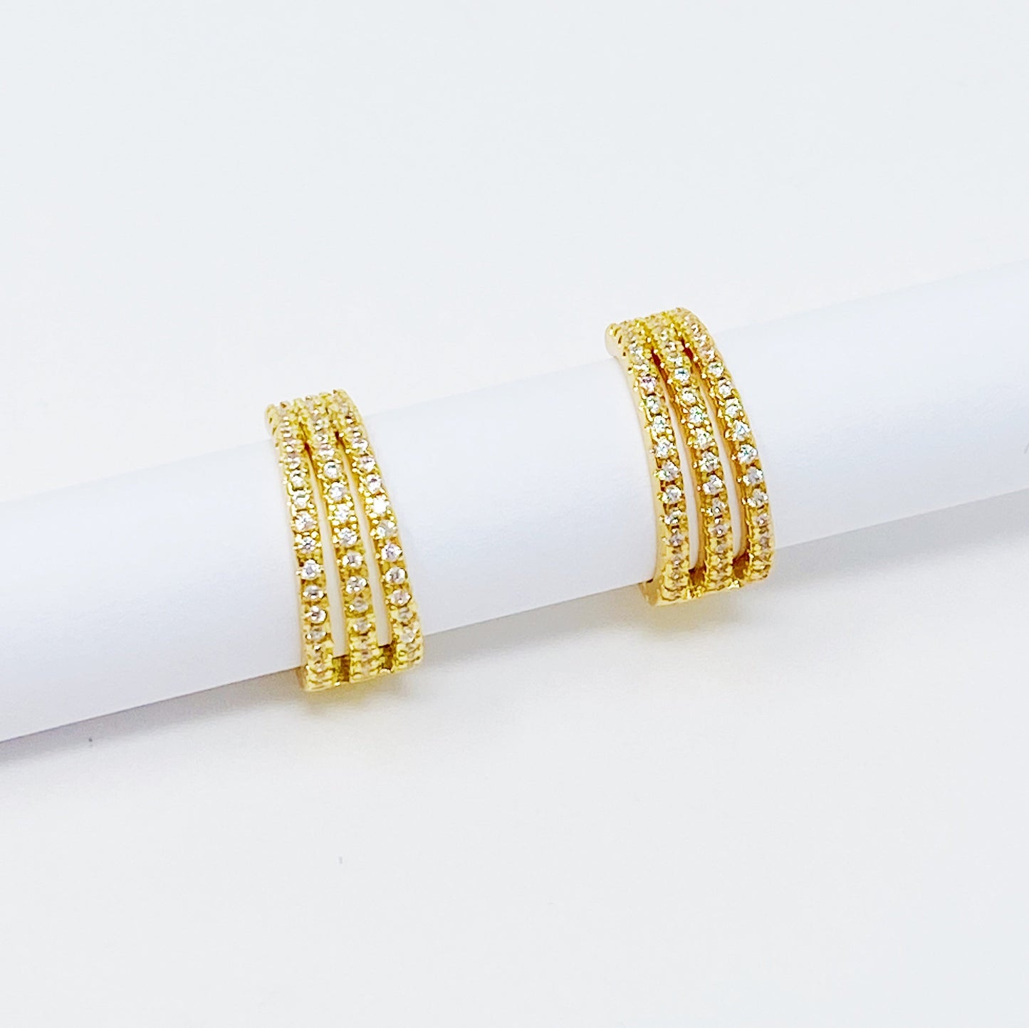 Triple Shine Huggie Earrings by Ellisonyoung.com