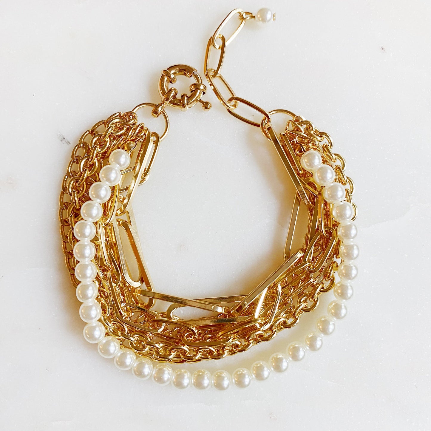 Multi Chain & Pearl Bracelet by Ellisonyoung.com