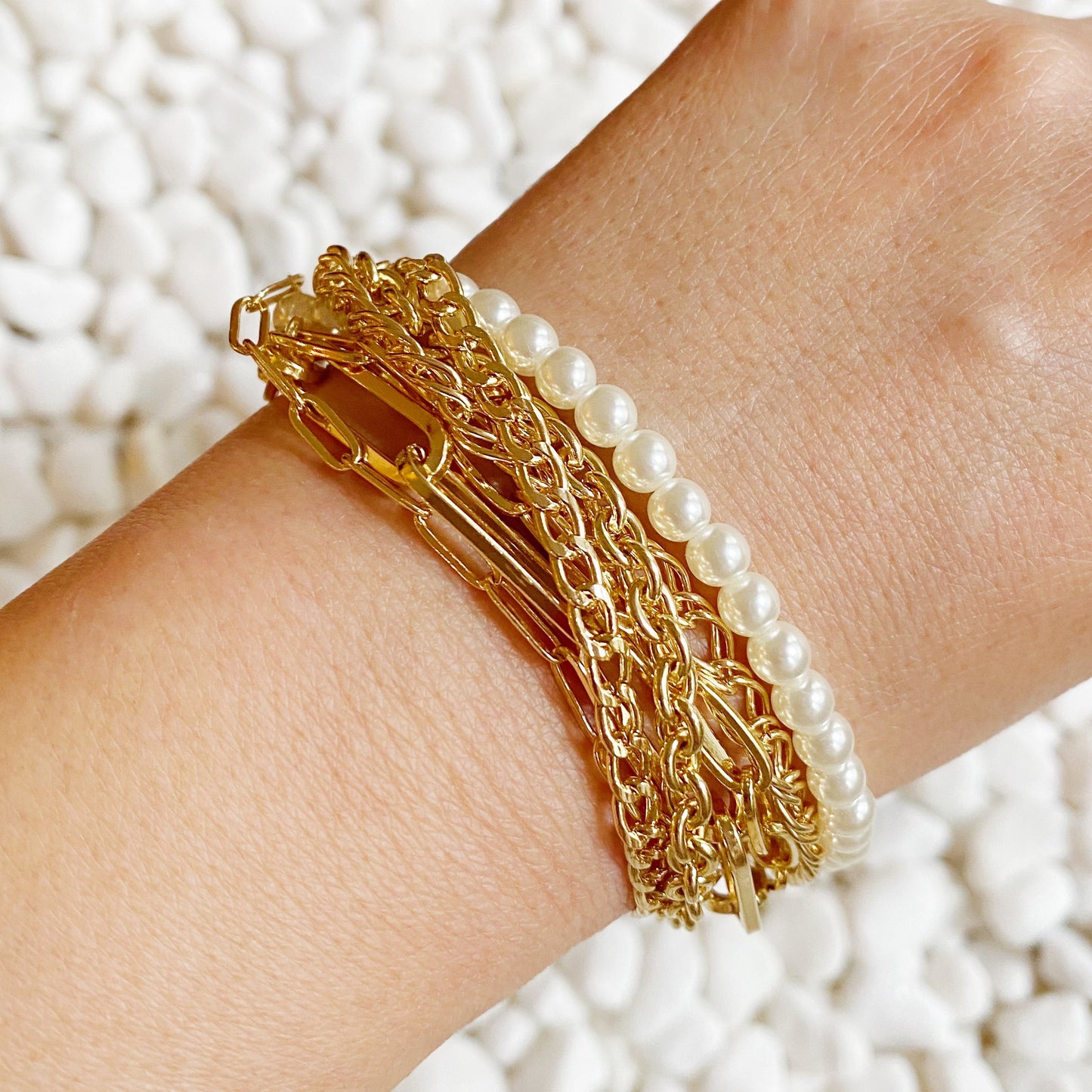 Multi Chain & Pearl Bracelet by Ellisonyoung.com
