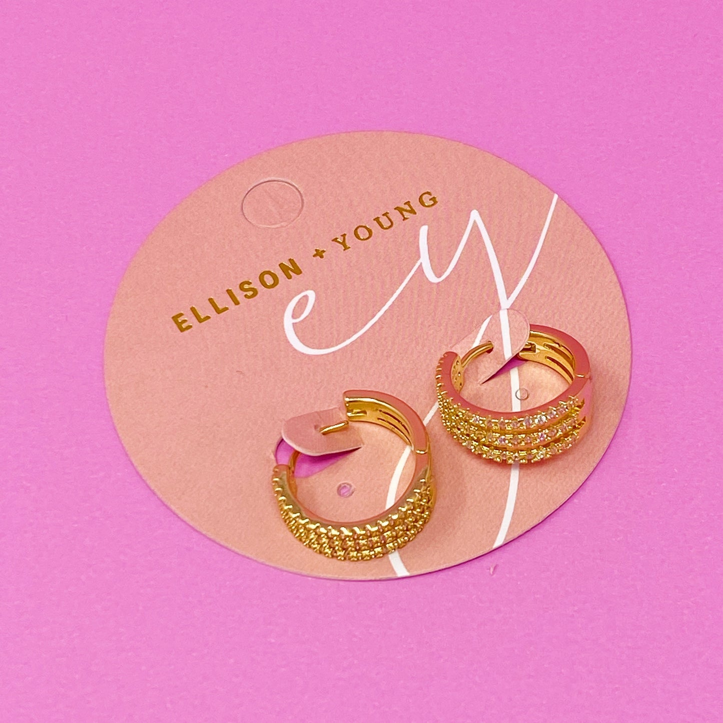 Triple Shine Huggie Earrings by Ellisonyoung.com
